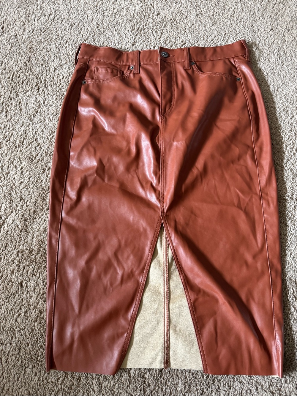 torrid Cognac Faux Leather Pencil Skirt with Front Slit - Picture 8 of 8